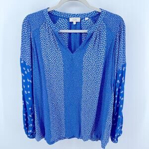 Fat Face multi-floral print V-neck blouson sleeve pullover peasant blouse top 8